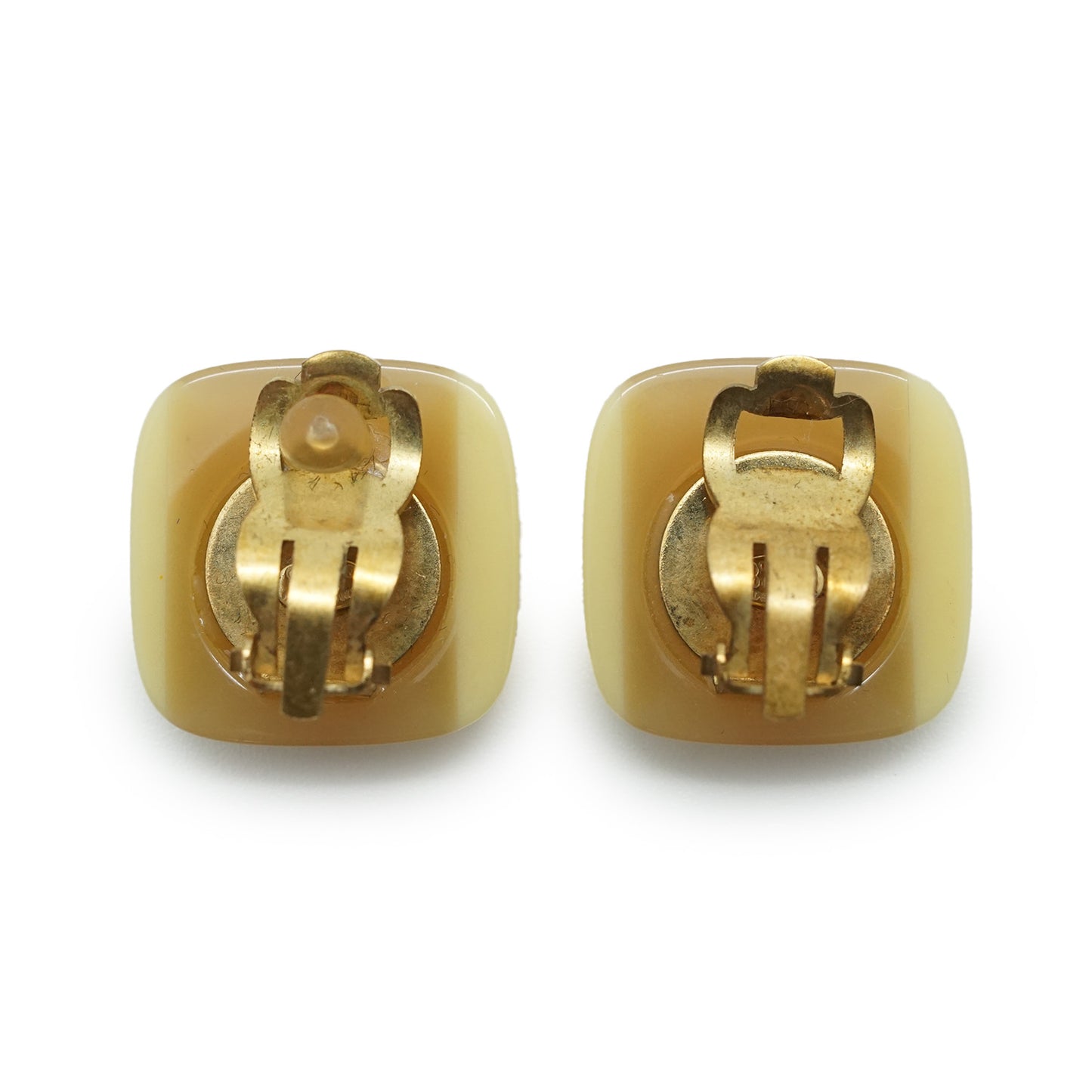 Coco Mark Bicolor Square Button Clip Earrings
