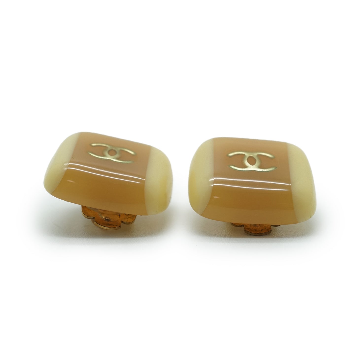 Coco Mark Bicolor Square Button Clip Earrings