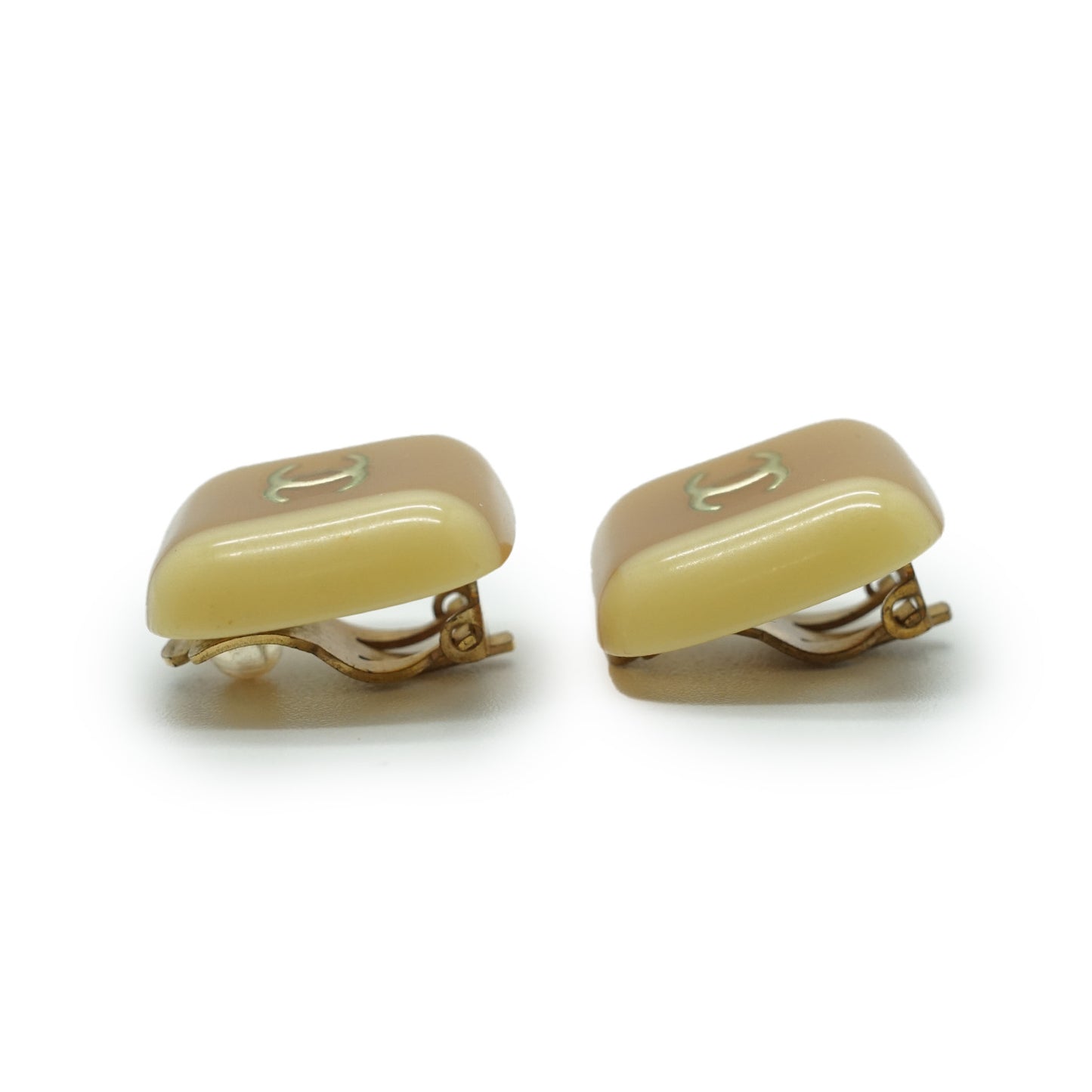 Coco Mark Bicolor Square Button Clip Earrings