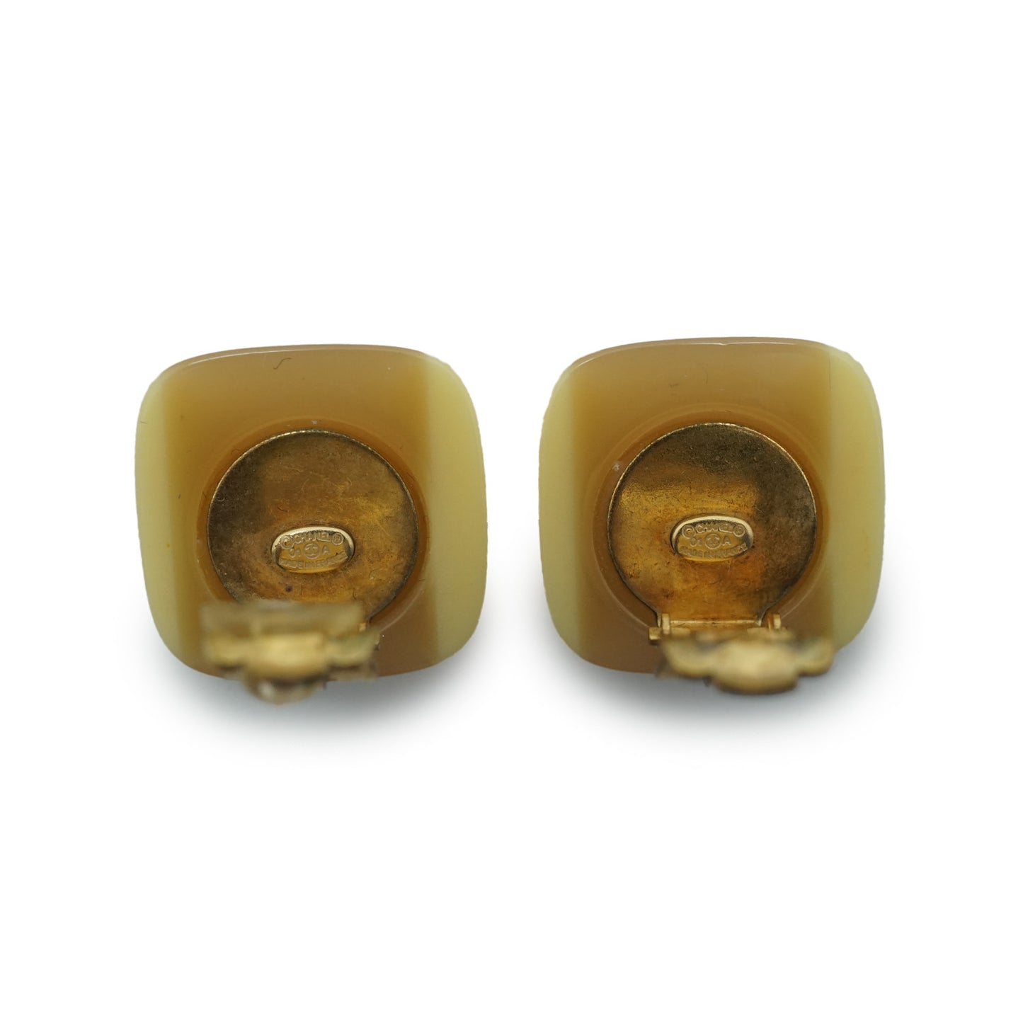 Coco Mark Bicolor Square Button Clip Earrings