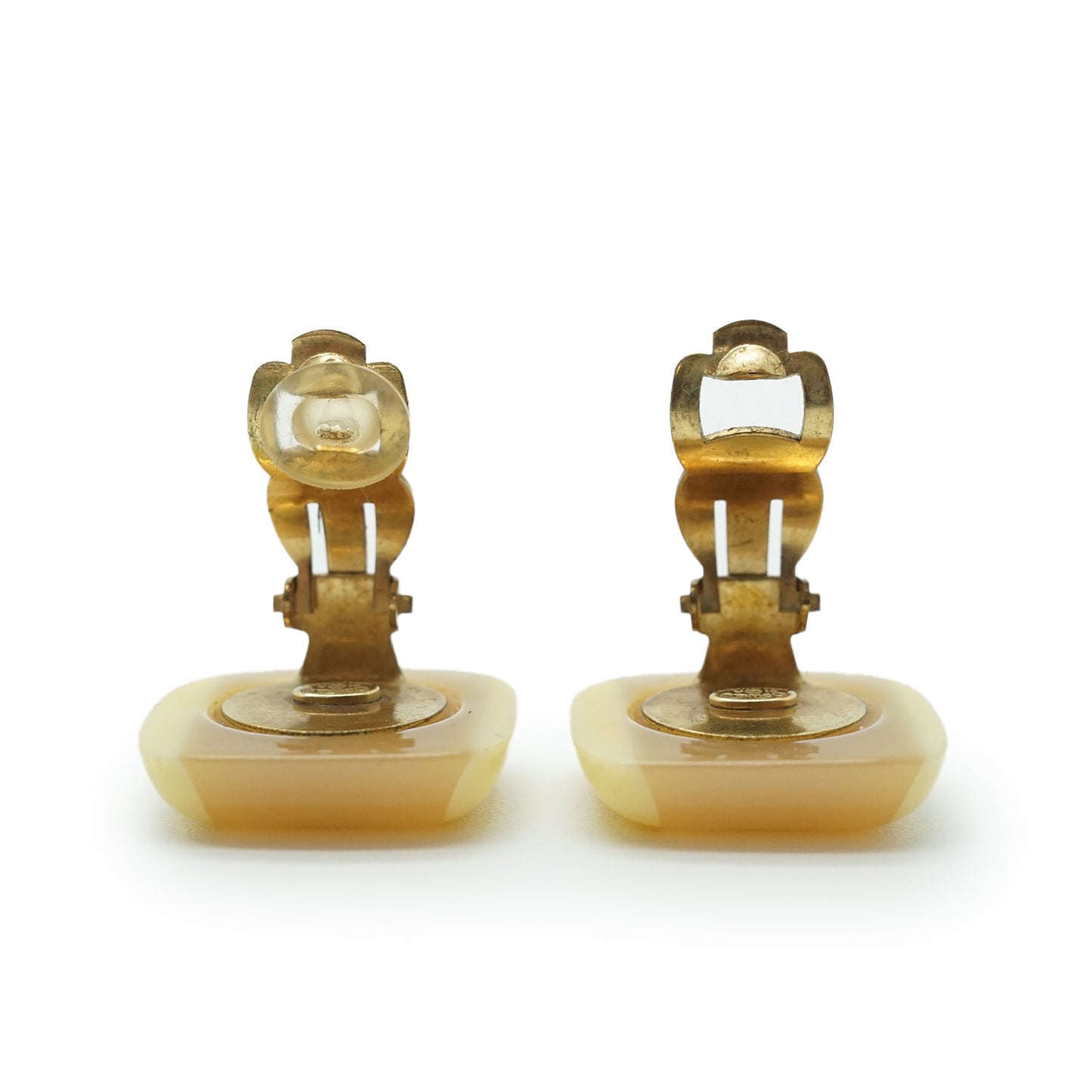 Coco Mark Bicolor Square Button Clip Earrings