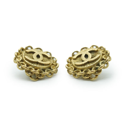 Coco Mark Chain Round Clip Earrings GP