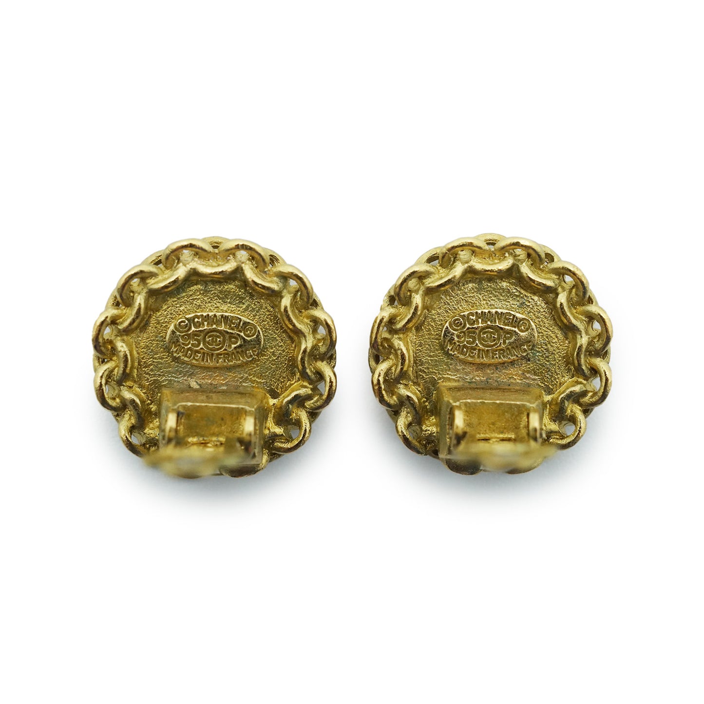 Coco Mark Chain Round Clip Earrings GP