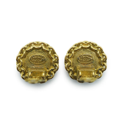 Coco Mark Chain Round Clip Earrings GP