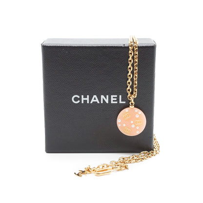 CC Logo Pearl Round Pendant Chain Necklace