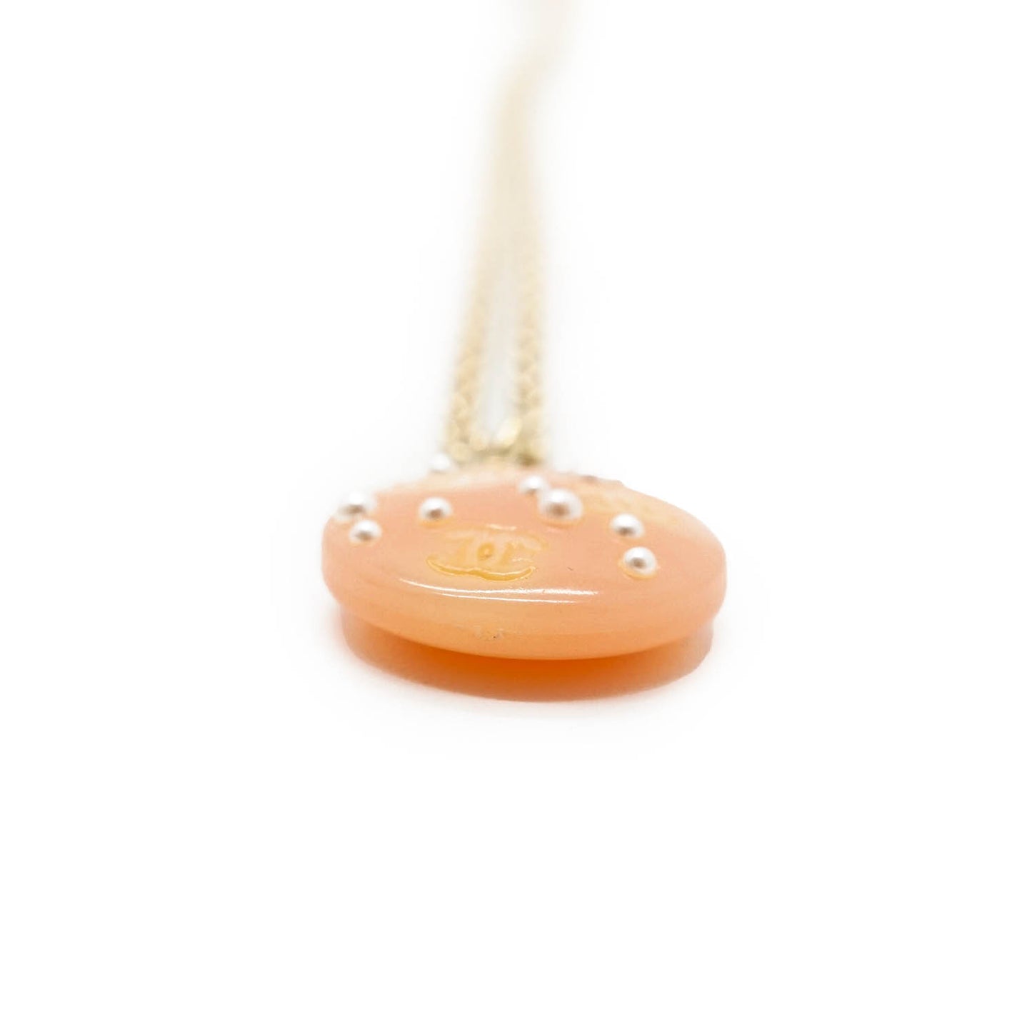 CC Logo Pearl Round Pendant Chain Necklace