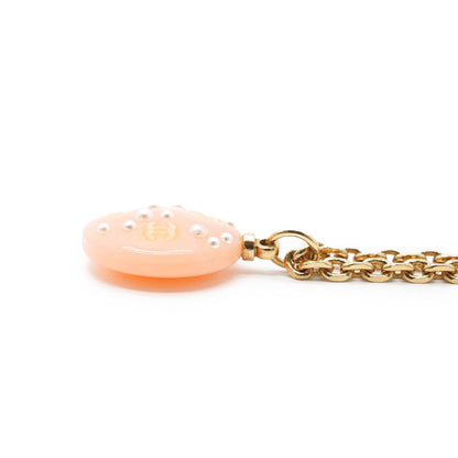 CC Logo Pearl Round Pendant Chain Necklace