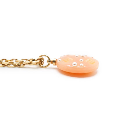 CC Logo Pearl Round Pendant Chain Necklace