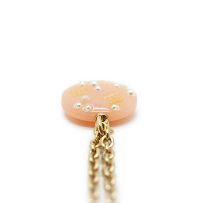 CC Logo Pearl Round Pendant Chain Necklace