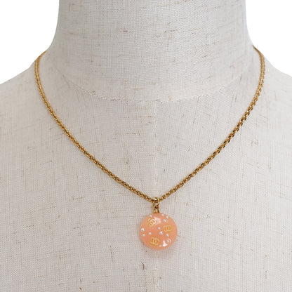 CC Logo Pearl Round Pendant Chain Necklace
