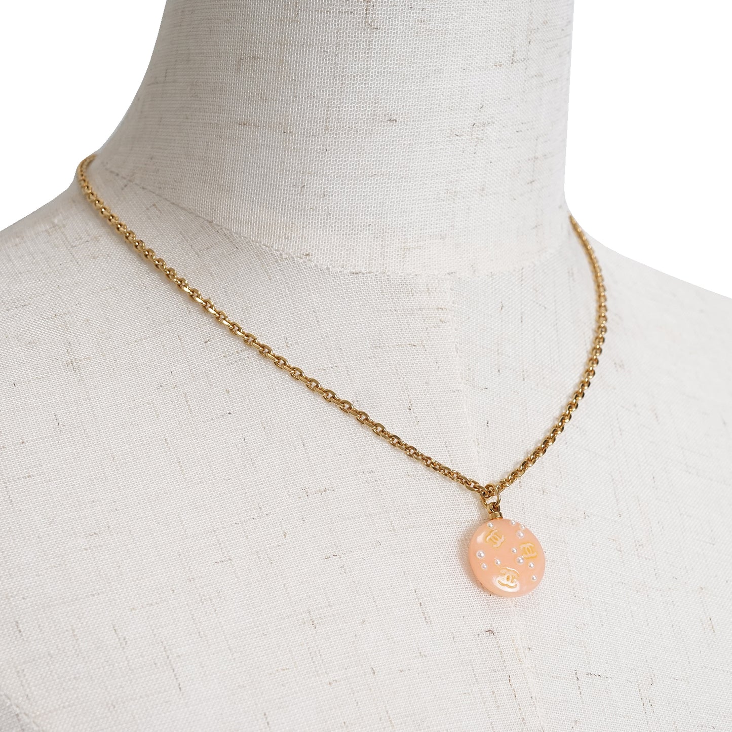 CC Logo Pearl Round Pendant Chain Necklace