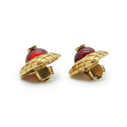 Coco Mark Red Stone Diamond-shape Clip-on Earrings GP