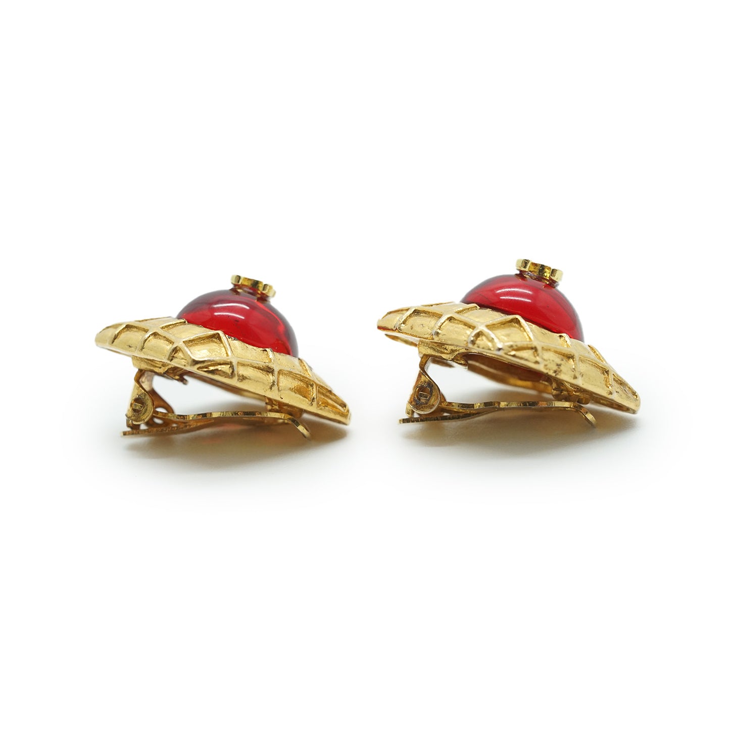 Coco Mark Red Stone Diamond-shape Clip-on Earrings GP