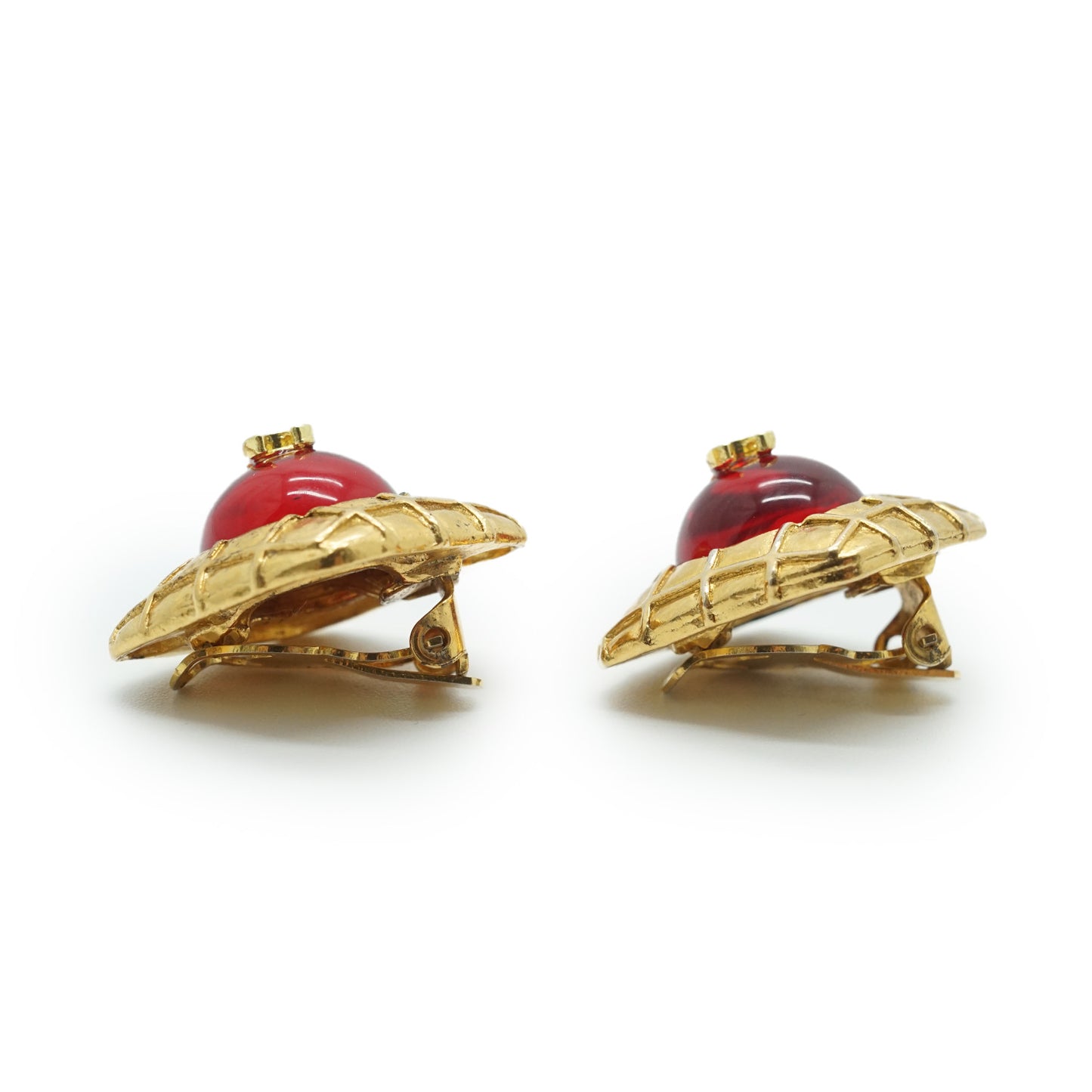 Coco Mark Red Stone Diamond-shape Clip-on Earrings GP