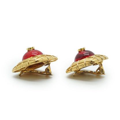 Coco Mark Red Stone Diamond-shape Clip-on Earrings GP