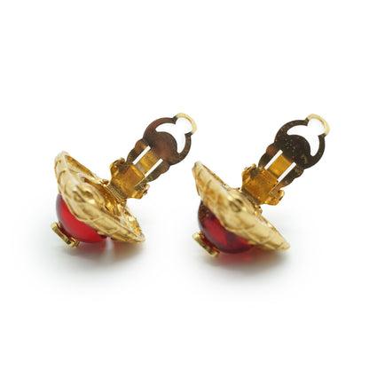 Coco Mark Red Stone Diamond-shape Clip-on Earrings GP