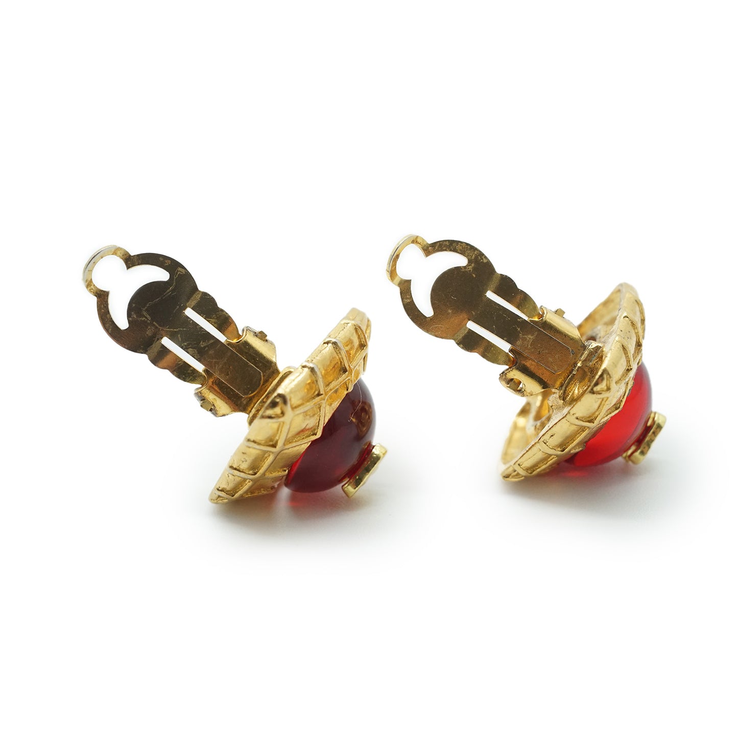 Coco Mark Red Stone Diamond-shape Clip-on Earrings GP