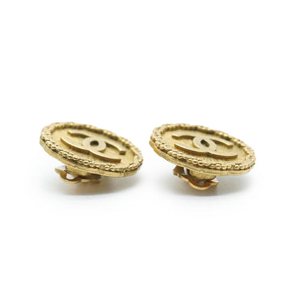 Coco Mark Round Clip Earrings GP