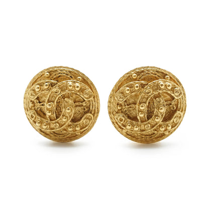 Coco Mark Filigree Round Clip Earrings GP