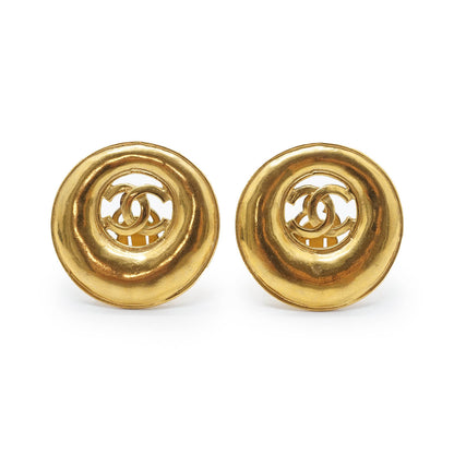 Coco Mark Cut-out Big Circle Clip Earrings GP