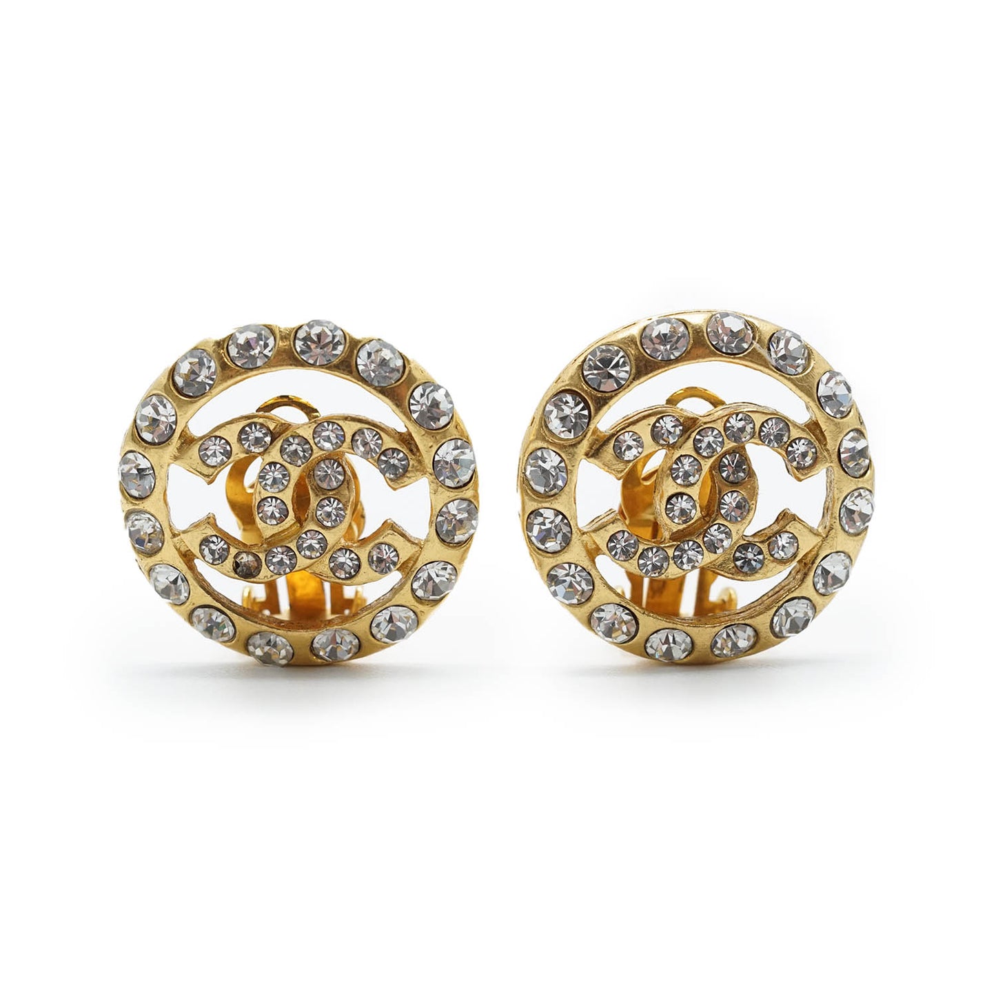 Coco Mark Rhinestone Cut-out Round Clip Earrings