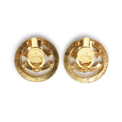 Coco Mark Rhinestone Cut-out Round Clip Earrings