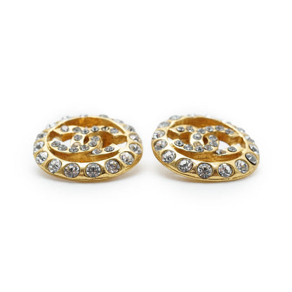 Coco Mark Rhinestone Cut-out Round Clip Earrings