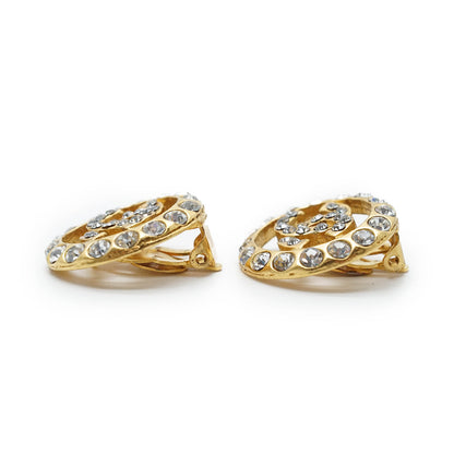 Coco Mark Rhinestone Cut-out Round Clip Earrings