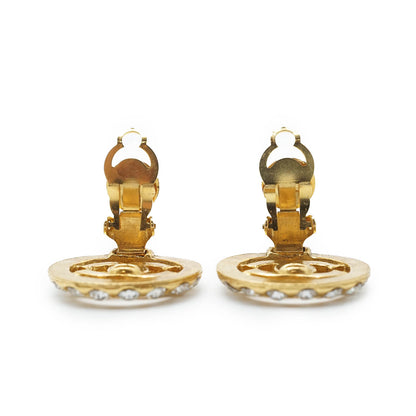 Coco Mark Rhinestone Cut-out Round Clip Earrings