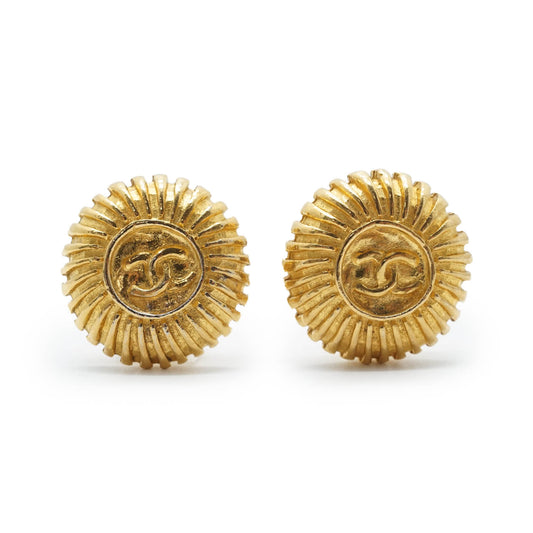 Coco Mark Sun Round Clip Earrings GP