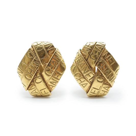 Chanel Logo Diamond Shape Clip Earrings GP