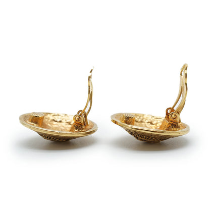Round Crest Shield Clip Earrings GP