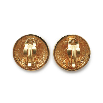 Round Crest Shield Clip Earrings GP