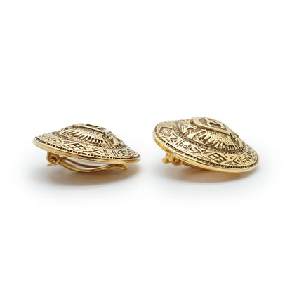 Round Crest Shield Clip Earrings GP