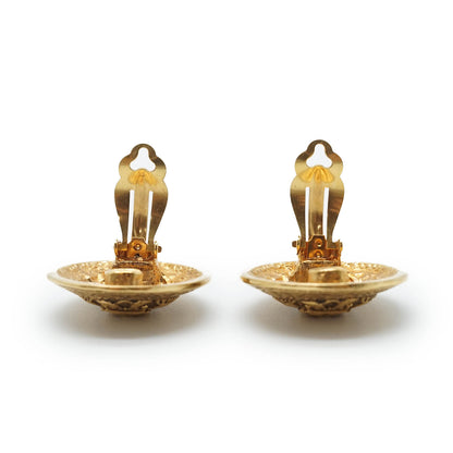 Round Crest Shield Clip Earrings GP