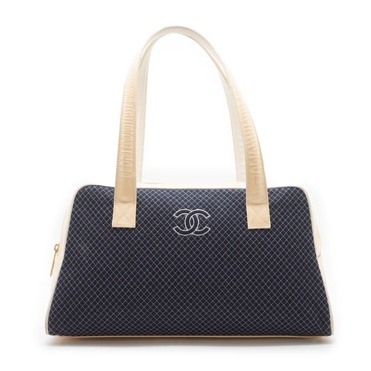 CC Logo Quilted Patent Leather Bowling Bag