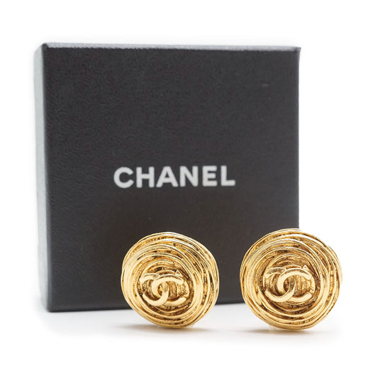 Coco Mark Round Clip Earrings GP