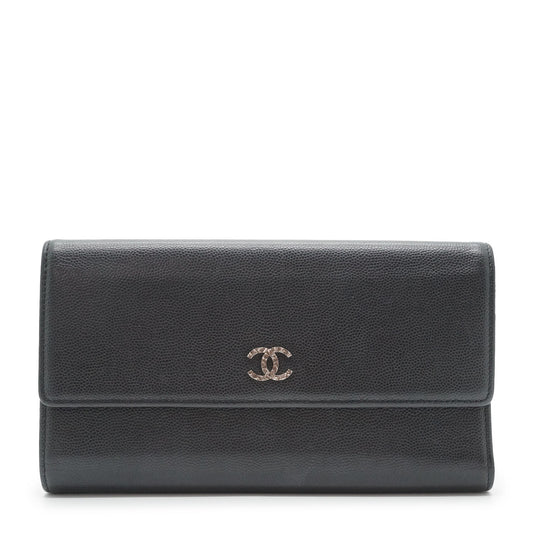 Metallic CC Logo Bi-fold Long Wallet