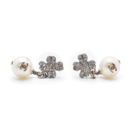 Rhinestone Four Leaf Clover Artificial Pearl Earrings