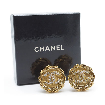 Coco Mark Rhinestone Round Clip Earrings GP