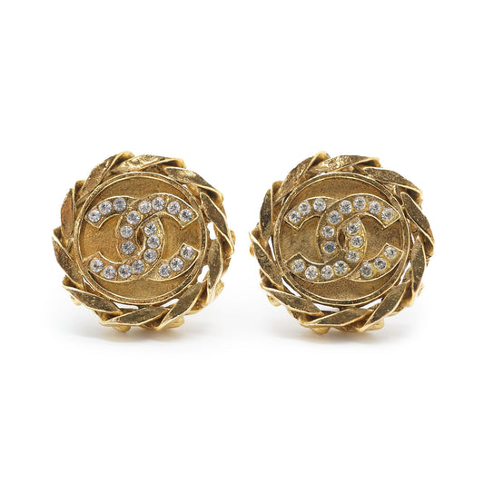 Coco Mark Rhinestone Round Clip Earrings GP