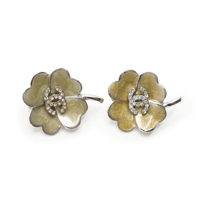 CC Rhinestone Logo Four Leaf Clover Clip Earrings