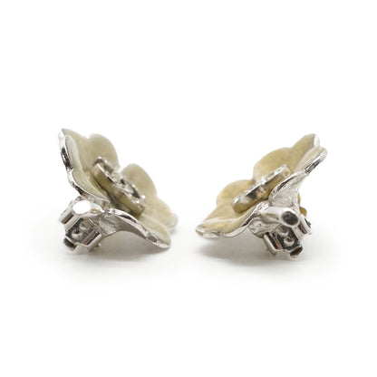 CC Rhinestone Logo Four Leaf Clover Clip Earrings