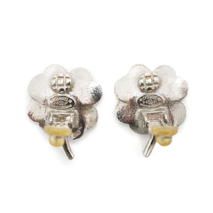 CC Rhinestone Logo Four Leaf Clover Clip Earrings