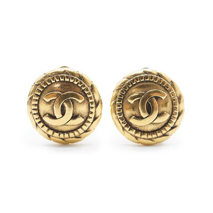 Coco Mark Round Clip Earrings