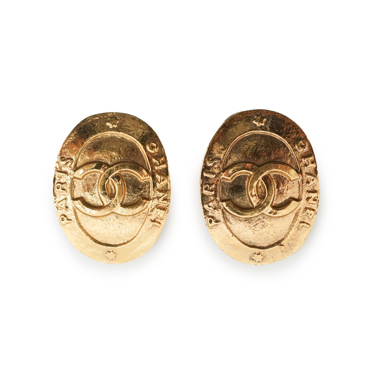 CC Logo Oval Star Clip Earrings