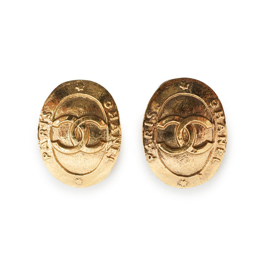CC Logo Oval Star Clip Earrings