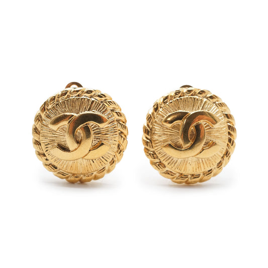 Coco Mark Round Clip Earrings GP