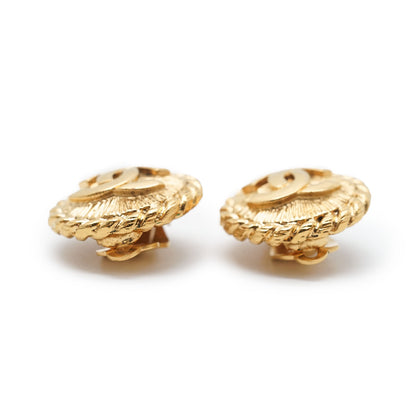 Coco Mark Round Clip Earrings GP