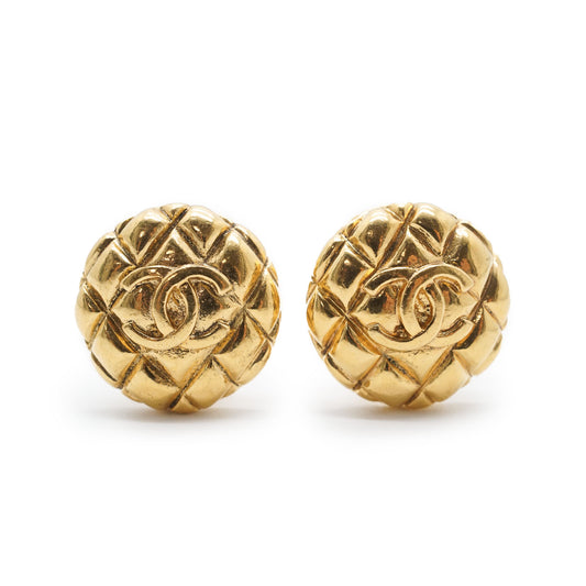 CC Logo Matelasse Button Clip Earrings GP